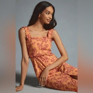 Anthropologie Linden Slim Square Neck Ruffle Shirred Dress Size Large NWT!